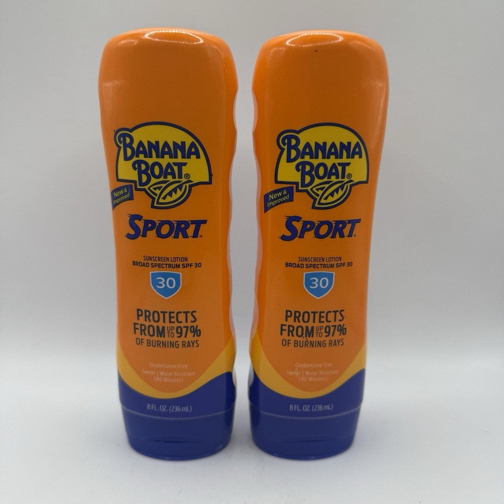 Banana Boat Sport SPF 30 Sunscreen Lotion 8oz Lot of 2 Exp 11/2027